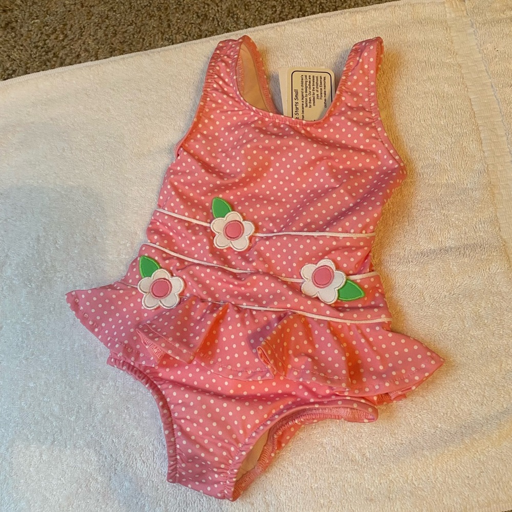 NWT Florence Eiseman Pink Polka Dot Girls Swimsuit — 2T